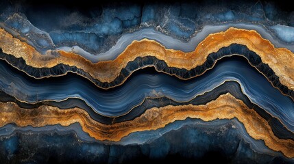 Abstract marbled stone texture, deep blue and gold veins