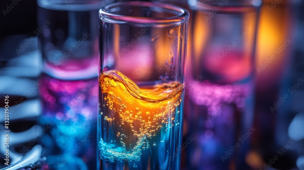 Leinwandbilder Laboratory technicians engage in advanced chemical synthesis within a state-of-the-art petrochemical facility. Colorful solutions in test tubes showcase the automation in processing.