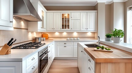 Fototapeta premium Modern White Kitchen Interior Design - Clean lines and minimalist d.