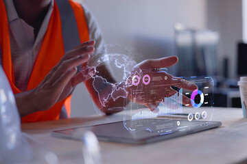 engineer working planning project with laptop at construction industry.