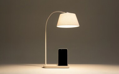 Minimalist White Desk Lamp with Smartphone