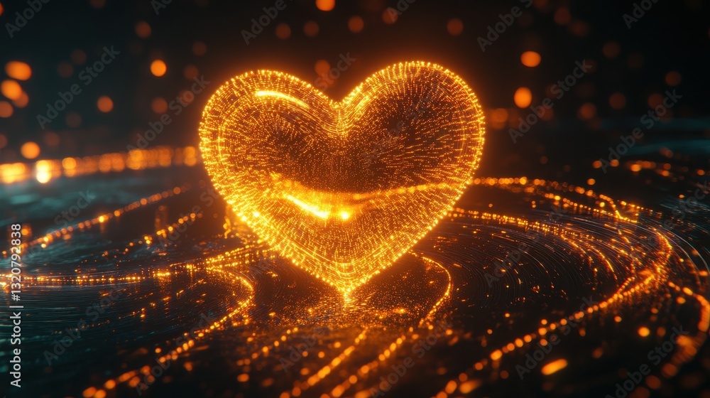 Aufkleber glowing heart shape created from golden sparkles with abstract background of shimmering light trails