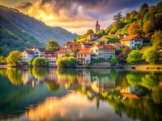 Charming Lakeside Village in Redes Natural Park, Asturias, Spain - Bokeh Photography