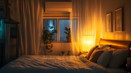 Cozy Bedroom with Air Conditioning and Soft Lighting