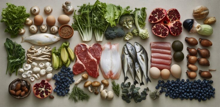 Healthy Food Variety Display on Light Surface