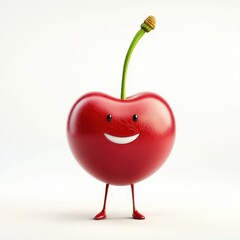 Happy cherry with a smiling face and tiny legs, isolated on clear white background
