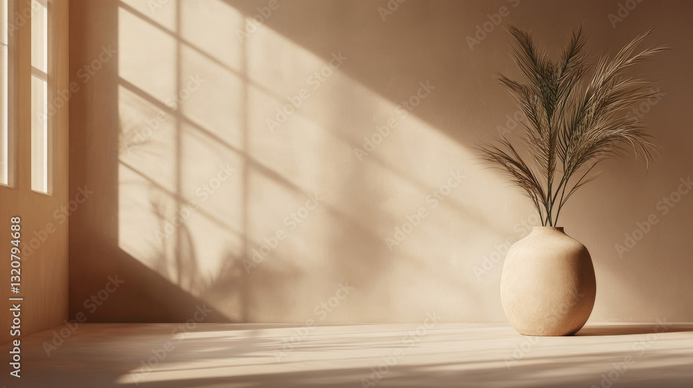 Poster a warm mocha mousse-colored studio background with soft window shadows--perfect for product presenta