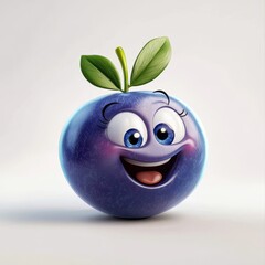 Naklejka premium Playful blueberry with a tiny joyful face, isolated on clear white background