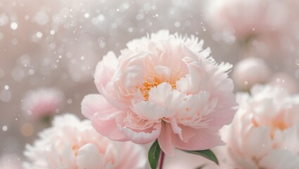 abstract macro of pale pink peony petals magical dreamy art image with peony flower soft selective focus
