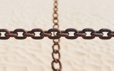 Rusty Metal Chains Intersect on Sandy Background