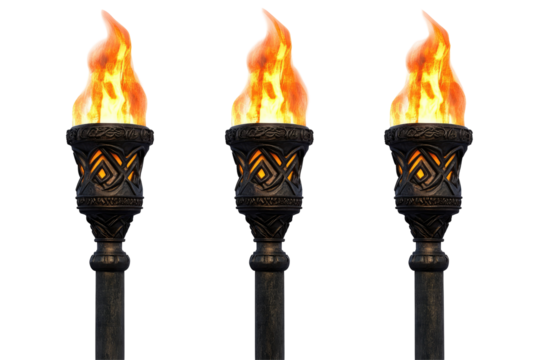 Ornate flaming torches in medieval style on transparent background - Powered by Adobe