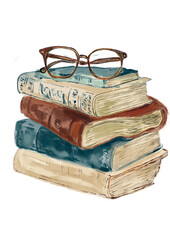 book ,okulary, książką ,grafika, malarstwo, olej © Viktoria