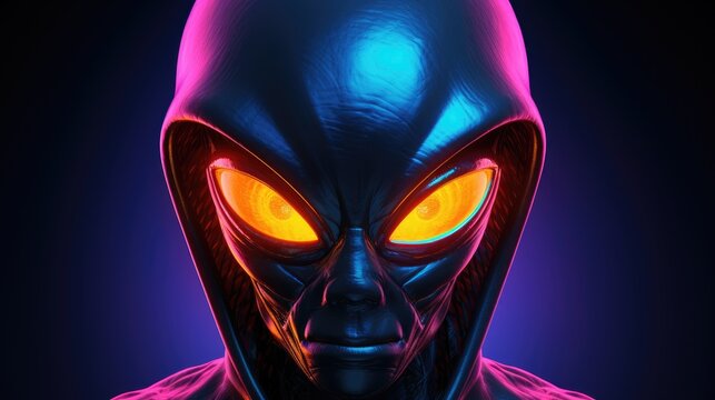 futuristic alien glowing in neon colors illustration