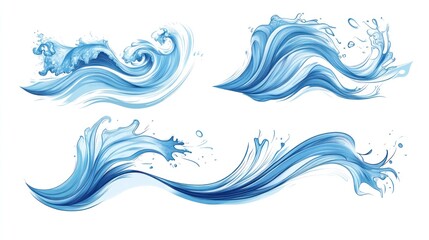 Abstract water splashes and waves. Digital art, creative design, graphic illustration.  Possible use in advertising, branding, or web design