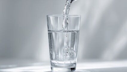 refreshing water being poured into a clear glass