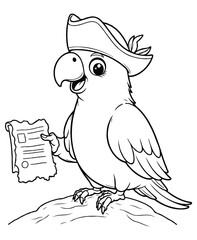 Parrot with Treasure Map City Coloring Page