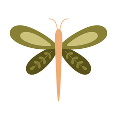 Boho butterfly clipart. Cute tropical character in cartoon flat style. Hand drawn vector illustration.