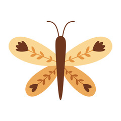 Boho butterfly clipart. Cute tropical character in cartoon flat style. Hand drawn vector illustration.