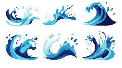 Cartoon waves splash set, abstract digital design. Possible use Illustration