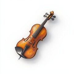 Violin with a wooden bow, isolated on clear white background