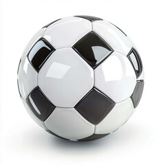 Black and white soccer ball with a glossy finish, isolated on clear white background