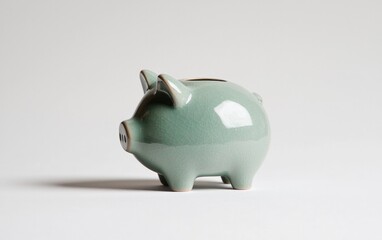 Teal Ceramic Piggy Bank on White Background