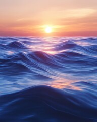 Serene ocean waves reflecting a vibrant sunset, creating a tranquil seascape.