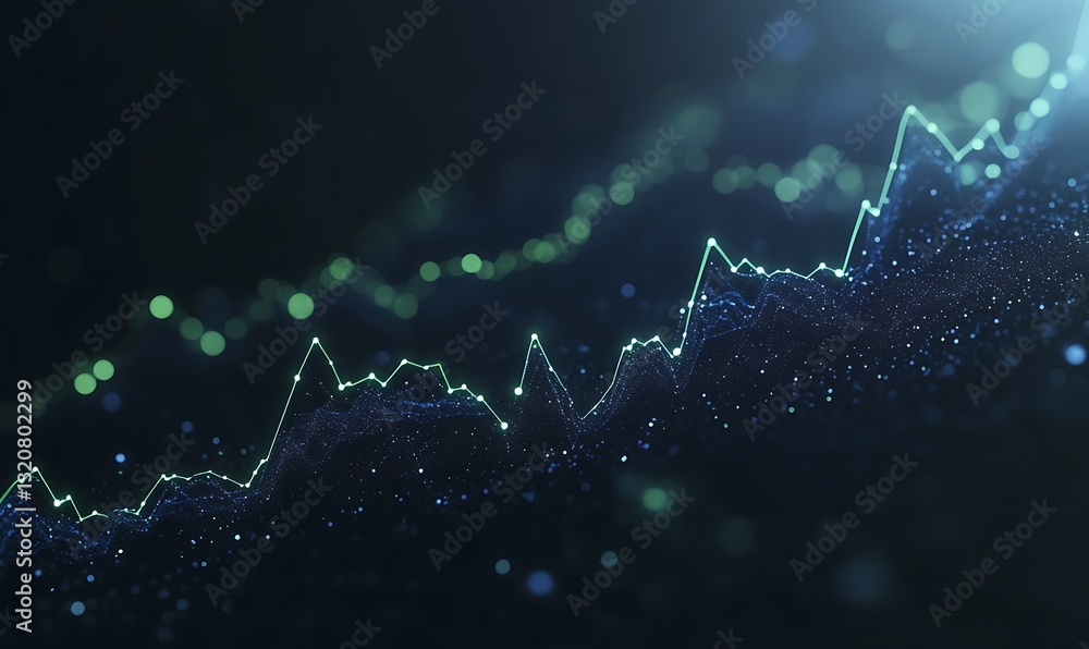 Aufkleber Abstract digital graph with glowing lines and particles representing data trends.
