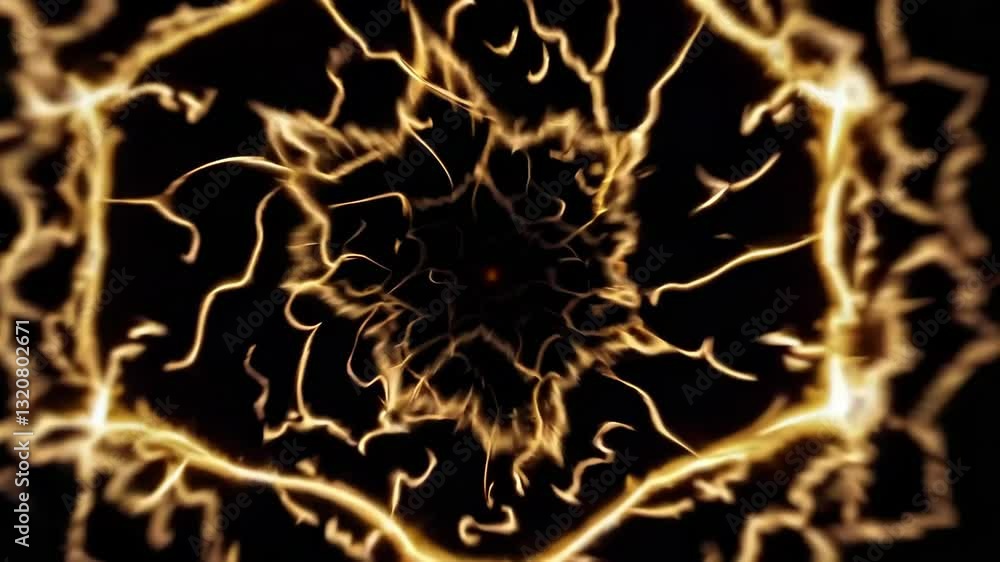 Poster golden energy web radiates and pulsates in dynamic abstract motion