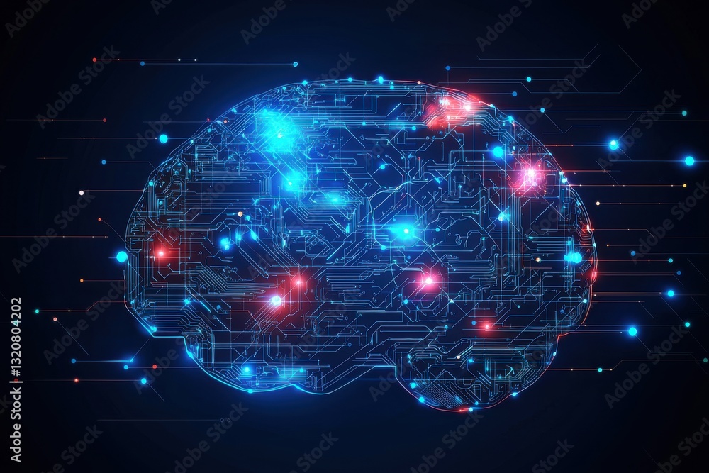 Poster digital brain with circuit connections, representing artificial intelligence and the power of the hu