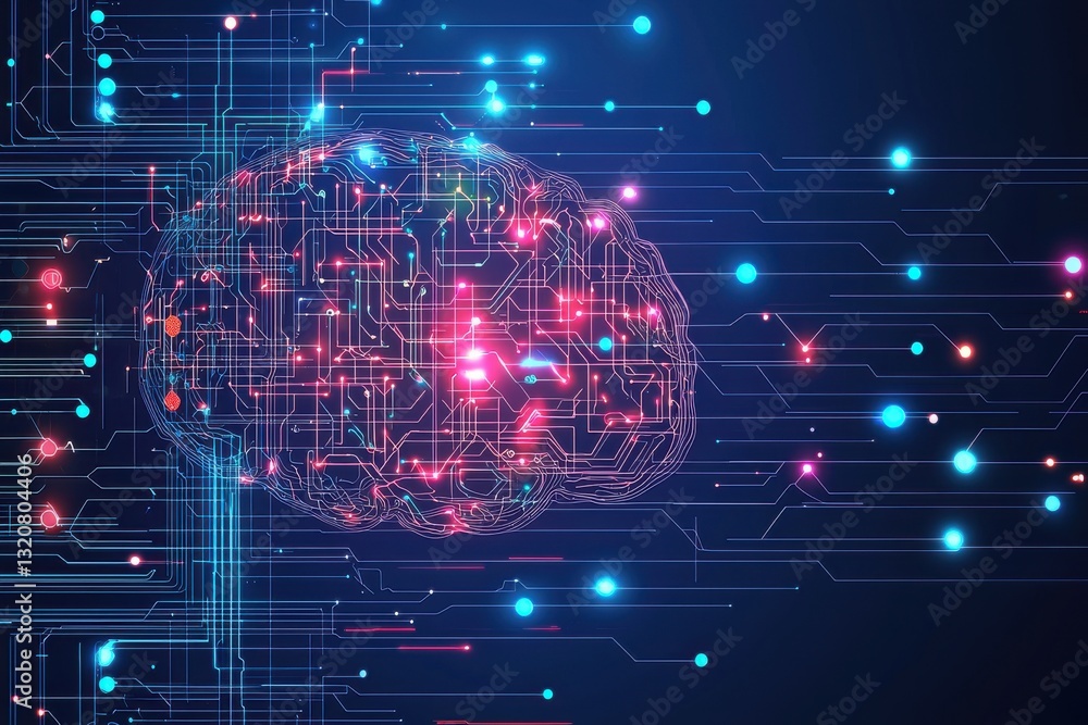 Poster digital brain with electric circuit patterns, a concept of artificial intelligence, neural networks,