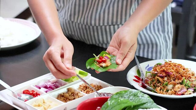 Preparing Miang Kham Leaf Wraps in Phuket