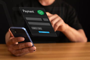 Financial business concept using technology and network connection online payment icon, online shopping, so online banking icon is displayed on virtual screen.