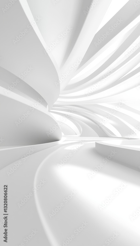 Poster white abstract architecture background, smooth wavy structure future design, 3d render illustration