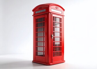 Obraz premium Classic Red Telephone Booth Isolated on White Background - Stock Photo