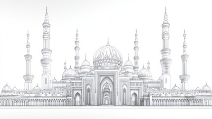 Fototapeta premium Mosque architectural sketch, city background, design concept