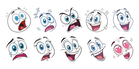 Fototapeta premium Cartoon Faces with Various Expressions, Generative Ai