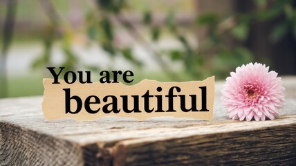 Inspirational Message: You Are Beautiful with Pink Flower
