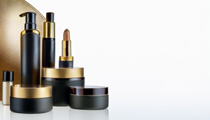 블랙과 골드 포인트의 럭셔리한 화장품 용기가 고급스러운 느낌을 주는 이미지