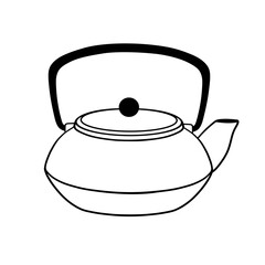 Asian style kettle, vector tea doodle