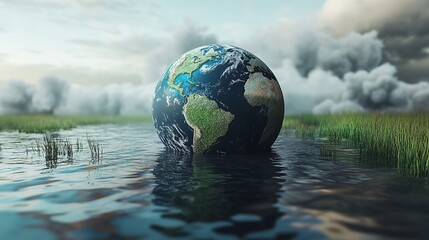 A 3D conceptual illustration of global climate change, highlighting environmental sustainability, global warming, and pollution concerns