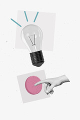 Template sketch image composite artwork collage of hand gesture finger point touch button idea lamp...