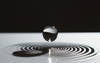 Water Droplet and Concentric Ripples on Reflective Surface