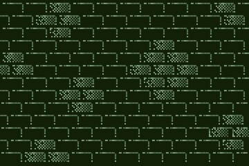 Pixel art 2D brick wall pattern tiles set, green brick texture with shadowing. Brickwork concrete seamless background, wallpaper.  Ground texture tile seamless pattern, for pixel art style game