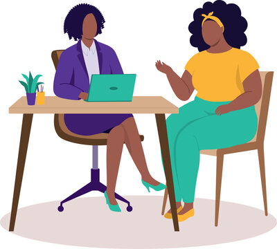 Plus Size Black Woman Meeting With A Female Financial Consultant.