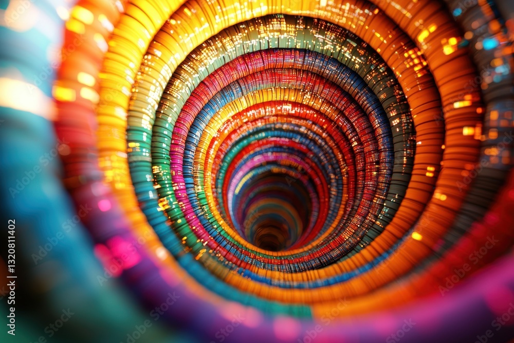 Poster a vibrant and mesmerizing tunnel of concentric colorful rings, creating an optical illusion of depth