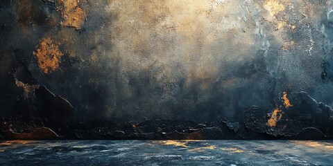 Textured dark wall with golden accents perfect for artistic backdrops