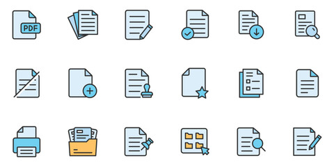 Document trendy icon collection. Containing contract papers, folder, certificate, accept, approved, clipboard, invoice, archive and more simple solid art style icons pack