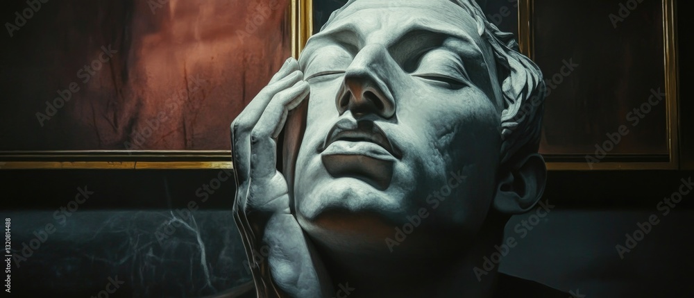 Aufkleber a close-up view of a statue depicting a man with his eyes closed, suitable for use in art or history