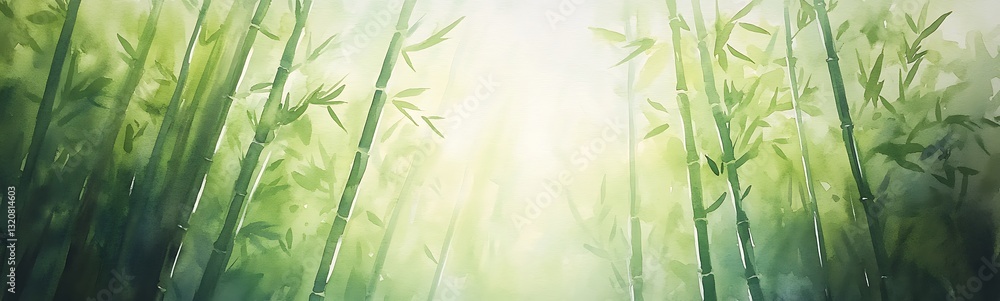 Fototapete lush bamboo forest with soft light filtering through the trees, creating a tranquil atmosphere.